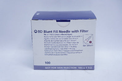 BD 305211 Blunt Fill Ndle with Filter 18G x 1-1/2 - Box of 100